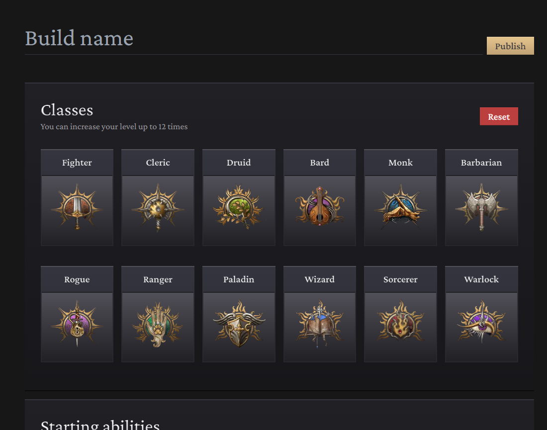 Screenshot of the BG3 Character builder